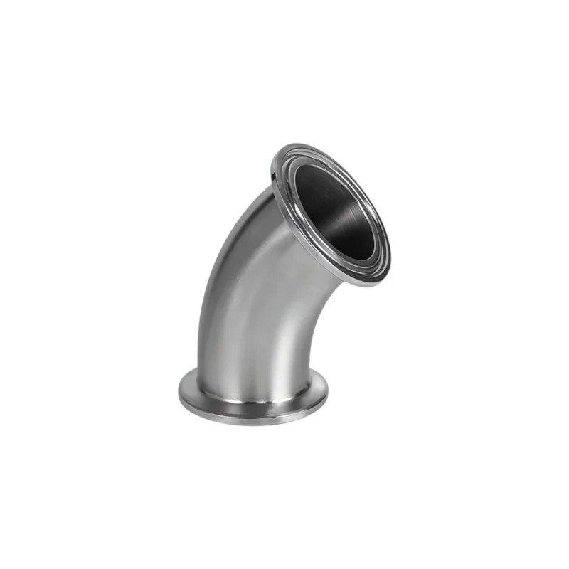 Stainless steel sanitary clamp end 45 degree elbow fitting, hygienic tri-clamp elbow for food, beverage, dairy, brewery, and pharmaceutical piping systems