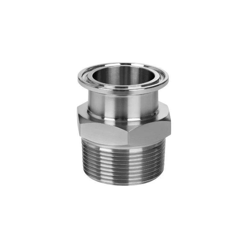 Stainless steel sanitary tri-clamp to NPT male adapter fitting for hygienic process piping, tri-clamp to threaded male connector