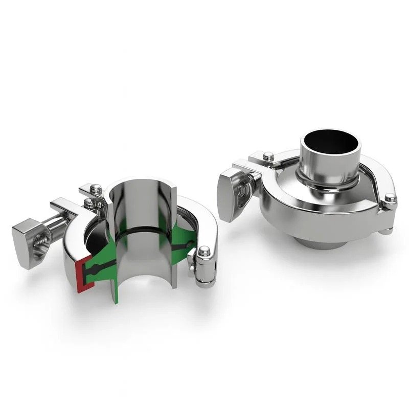 Stainless steel sanitary tri-clamp couplings for hygienic piping systems in food, beverage, dairy, pharmaceutical, and biotech industries