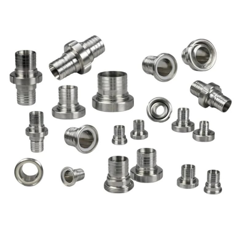 Stainless steel sanitary pipe fittings including ferrules, hose barbs, and adapters for hygienic piping systems