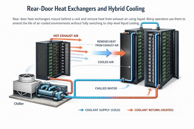 Rear-door heat exchangers and hybrid cooling