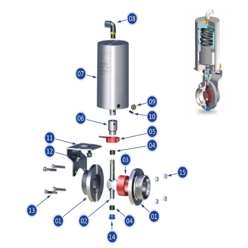 Sanitary Pneumatic Butterfly Valve Components