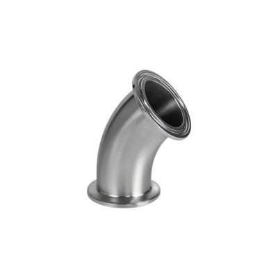 Stainless steel sanitary clamp end 45 degree elbow fitting, hygienic tri-clamp elbow for food, beverage, dairy, brewery, and pharmaceutical piping systems